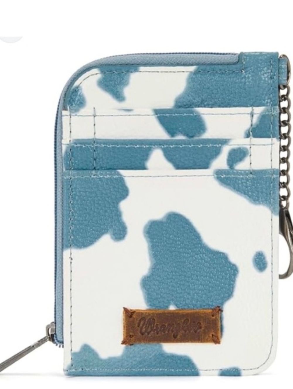 Wrangler Blue & White Cow Print Card Holder with Keychain